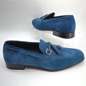 Salvatore Ferragamo Blue Tassels Loafers Suede Formal Men Shoes Size 9E US10
